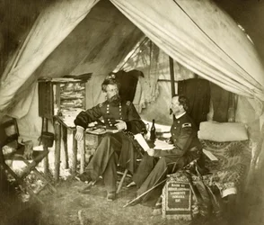 General Jefferson C. Davis & Officer Seated in a Tent, pub.1861