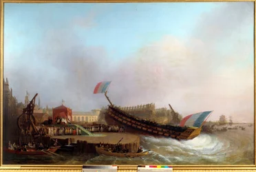 The Emperor Napoleon I and the Imperatrix at the launch of the 80-gun ship The Friedland, 1810