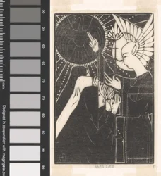 Three Kneeling Figures Before a Winged Man