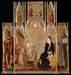 Annunciation with Saints John the Baptist and Bernardino da Siena. The Crucifixion. Saints Peter and Paul, Between 1455 and 1464