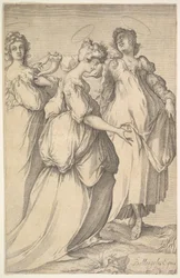 Three Haloed Female Figures