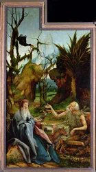 The Isenheim Altarpiece. Left Wing: Meeting of Saint Anthony and Saint Paul the Anchorite