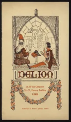 Cover illustration for hat catalogue issued by Delion, Paris, in 1908