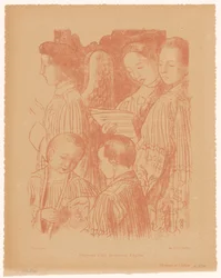 Three Singing Angels and Two Choirboys During the Holy Mass