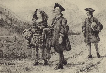 Jean-Jacques Rousseau on the road with two companions
