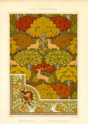 Decorative Forest Pattern with Deer and Trees