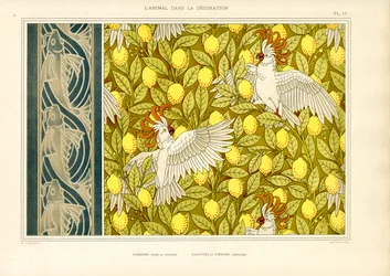 Decorative Pattern with Cockatoos and Lemons