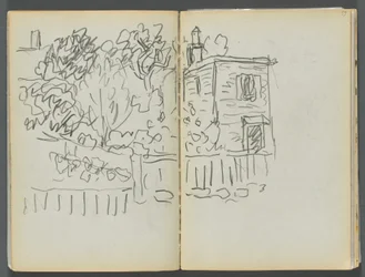 Sketchbook- The Granite Shore Hotel, Rockport: House and Fenced Garden