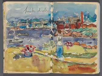 Sketchbook- The Granite Shore Hotel, Rockport, page 084 & 85: Harbor View with Color Notations