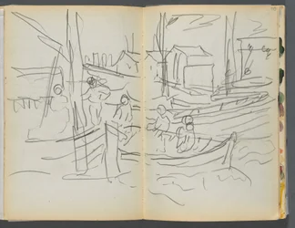 Sketchbook: The Granite Shore Hotel, Rockport, Figures on a Sailboat (page 114 & 115)