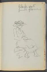 Sketchbook- The Granite Shore Hotel, Rockport, page 155: Seated Woman with Notes
