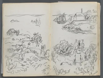 Sketchbook, The Dells, No. 127, page 042 & 43: Cove with Boats and Figures