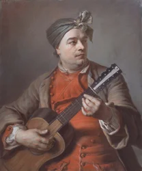 Portrait of Jacques Dumont Le Romain Playing the Guitar