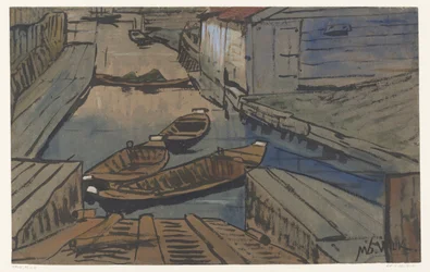 Boats in a Ditch Between Barns