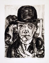 Self Portrait with a Bowler Hat. Engraving by Max Beckmann (1884-1950)