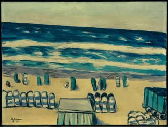 Blue Sea with Beach Chairs