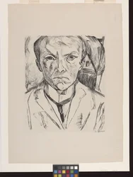 Frontal Self-Portrait with House Gable in Background