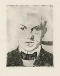 Self-Portrait (verso: first state print of the drypoint etching "Lovers" from 1916, Hofmaier 88 I)