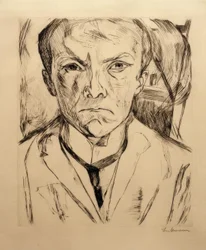 Self-Portrait from the Front, House Gable in the Background