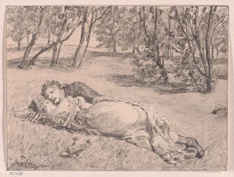 Couple on the Grass - An Embrace in a Landscape
