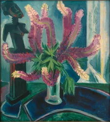 Lupine Still Life with African Figure
