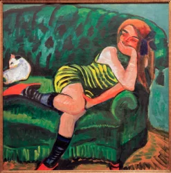 Girl on Green Sofa