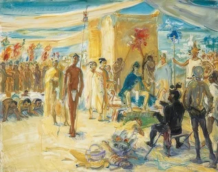 Fernando Cortez before Emperor Montezuma of Mexico. 1917