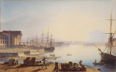 Sunrise over the Neva in St. Petersburg