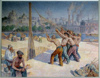 Stake drummers on the Quai de la Seine at Billancourt