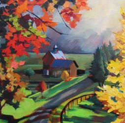 Autumn Road to Barn
