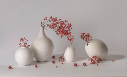 Red Berries White Vases