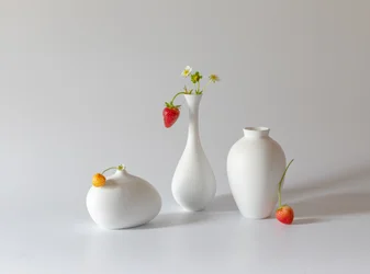 Strawberries and White Vases