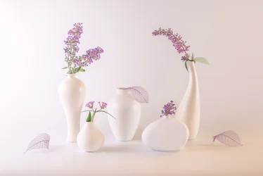 White Vases Lavender Flowers