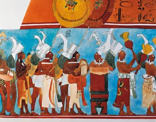 Reconstruction of the Bonampak frescoes showing a procession of musicians