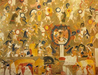 Reconstruction of a Mayan painting depicting a battle scene