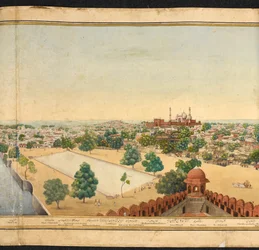 Section of a panorama of Delhi, showing the Jama Masjid