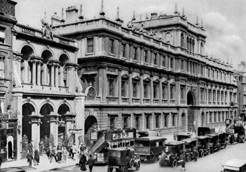 Burlington Arcade entrance and the house of the Royal Academy, Piccadilly