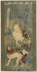 The Man with the Lion. Painting on silk by Meicho (1427-1532)