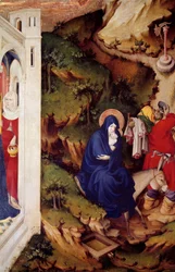 The flight to Egypt (detail) of the right section of the altarpiece of the Chartreuse of Champmol. Wood painting by Melchior Broederlam (1393-1399). Dijon, museum of Fine Arts