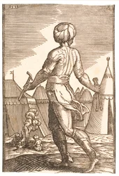 A Blacksmith Seen from Behind in a Camp