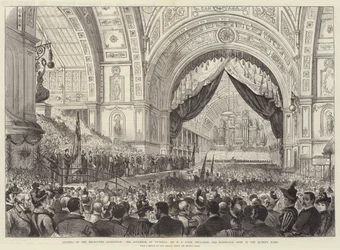 Opening of the Melbourne Exhibition, the Governor of Victoria, Sir H B Loch, declaring the Exhibition open in the Queen