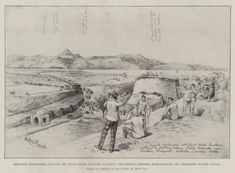 Seaforth Highlanders and the 23rd Royal Welsh Fusiliers watching the Fighting between Bashi-Bazouks and Christians outside Candia