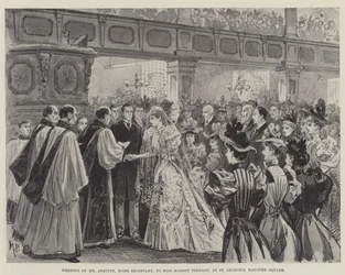 Wedding of Mr Asquith, Home Secretary, to Miss Margot Tennant, at St George