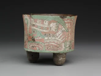 Cylindrical Tripod Vessel with Two Goggled Figures