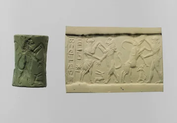 Cylinder seal of combat with modern impression c.2250-2150 B.C.