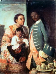 A Half-Breed and his Lobo Indian Wife and their Child, from a series on mixed race marriages in Mexico