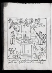 Franciscans Burning Temples, Illustration from Historia de Tlaxcala by Diego Munoz Camargo
