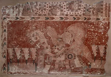 Mural Fragment with Elite Male and Maguey Cactus Leaves, Teotihuacán Style, Classic Period