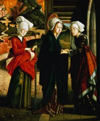 Visitation of Mary, bottom panel of Scenes from life of Christ, St Wolfgang Altarpiece