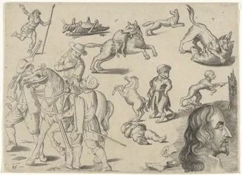 Study Sheet with Drawing Examples: Figures and Animals